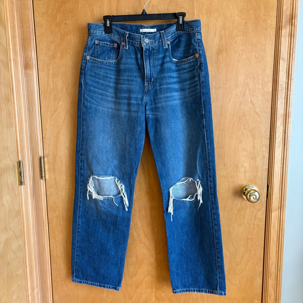 Levi's Low Pro‎ Straight Jeans Women 31 Blue Distressed Ripped Denim A0964-0006